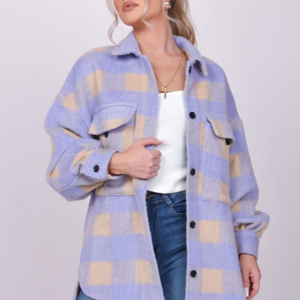 New Plaid Oversized Flannel Shirt Jacket Shacket - Picture 5 of 10